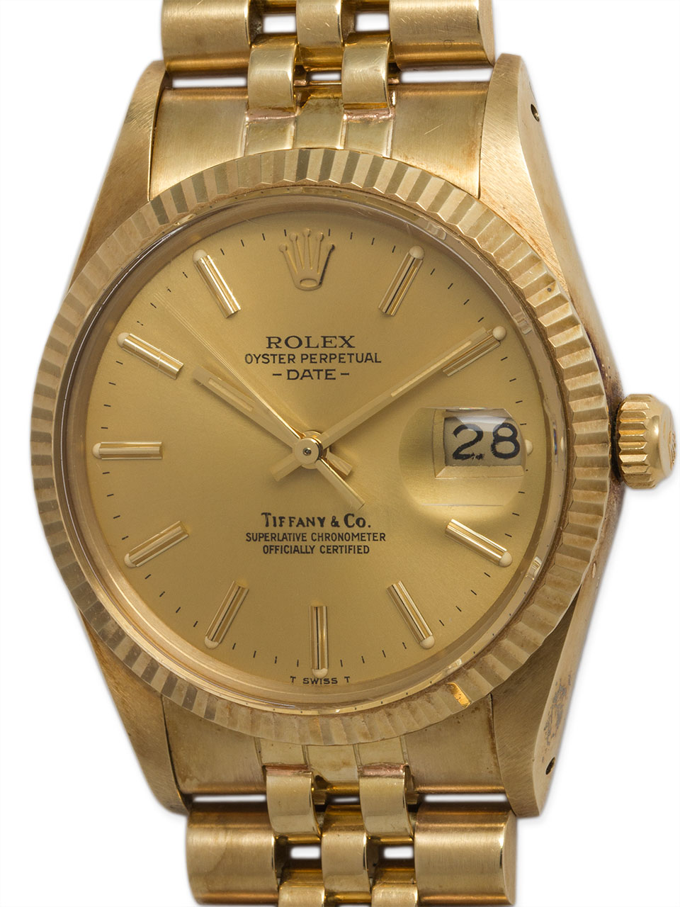 Rolex 14K YG Oyster Perpetual Date Tiffany & Co ref 15037 circa 1981